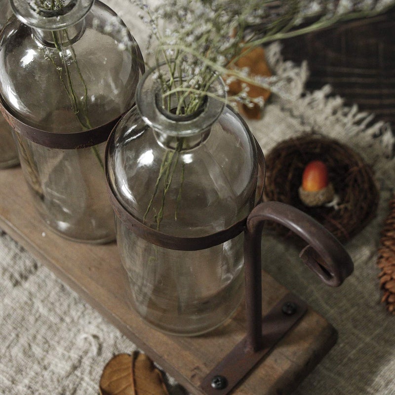 Funsoba Rustic Flower Vase Set with Rack Stand Farmhouse Glass Bottles for Decor Table centerpieces - Image 4